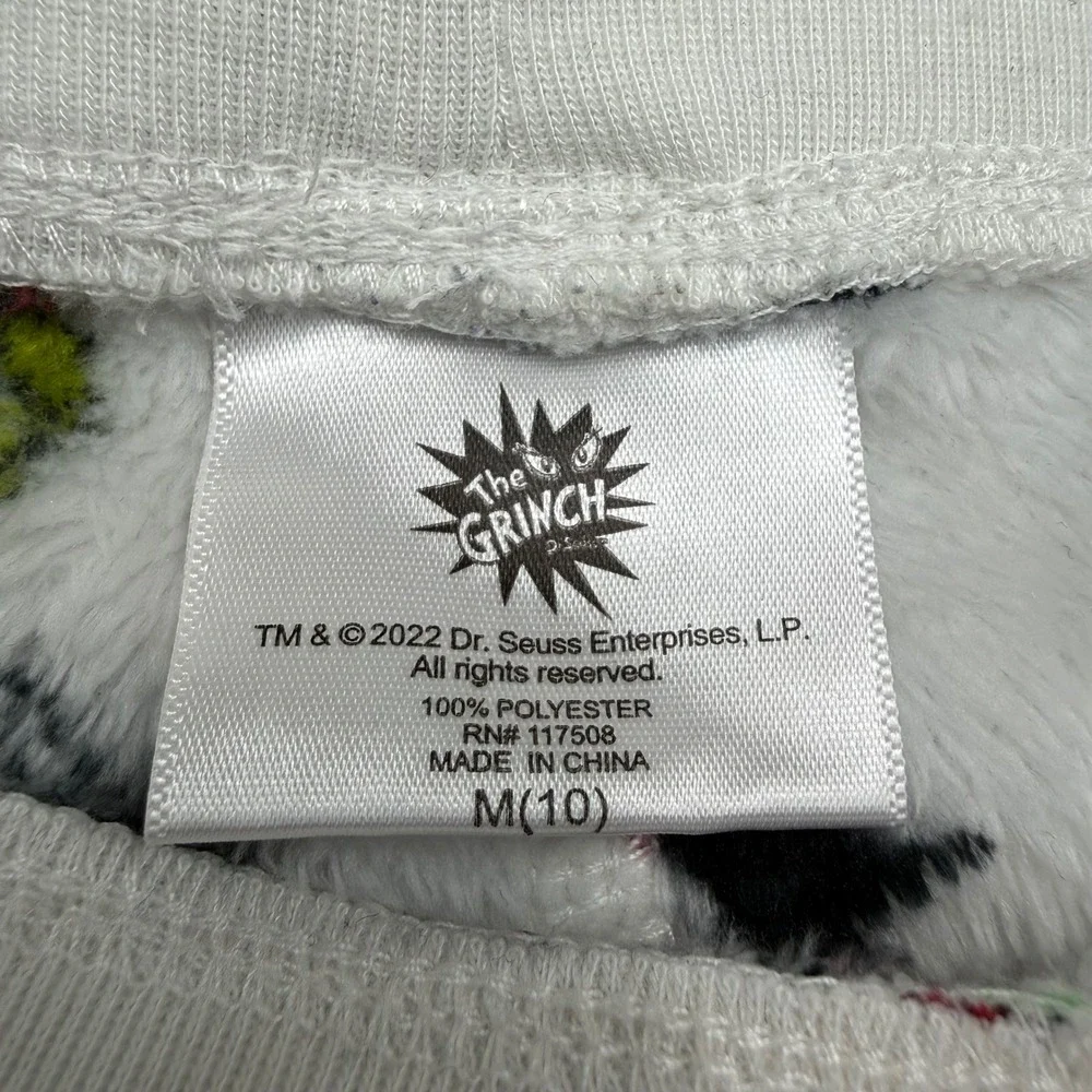 Dr Seuss The Grinch Kids Fleece Pajama Pants White Holiday Christmas Size M‎ 10